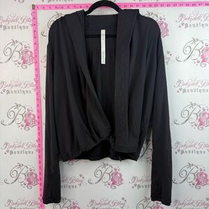 lululemon athletica cardigan tie up Black Lightweight Open-Front Hooded Cardigan